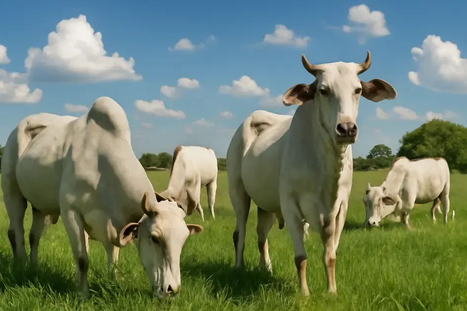 Gado Nelore de corte criado a pasto natural em regiões quentes